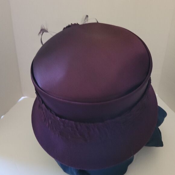 SOMETHING Special Brim Flower Beaded Hat purple wool felt Cloche Dressy - Picture 4 of 9